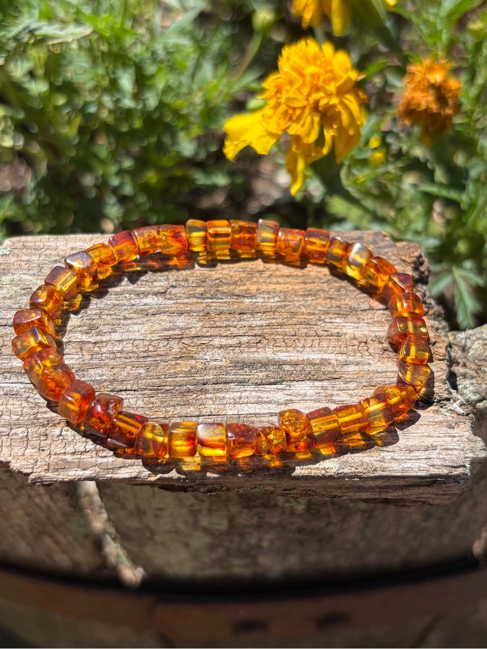 Amber Bead Stretch Bracelet - Honey Amber